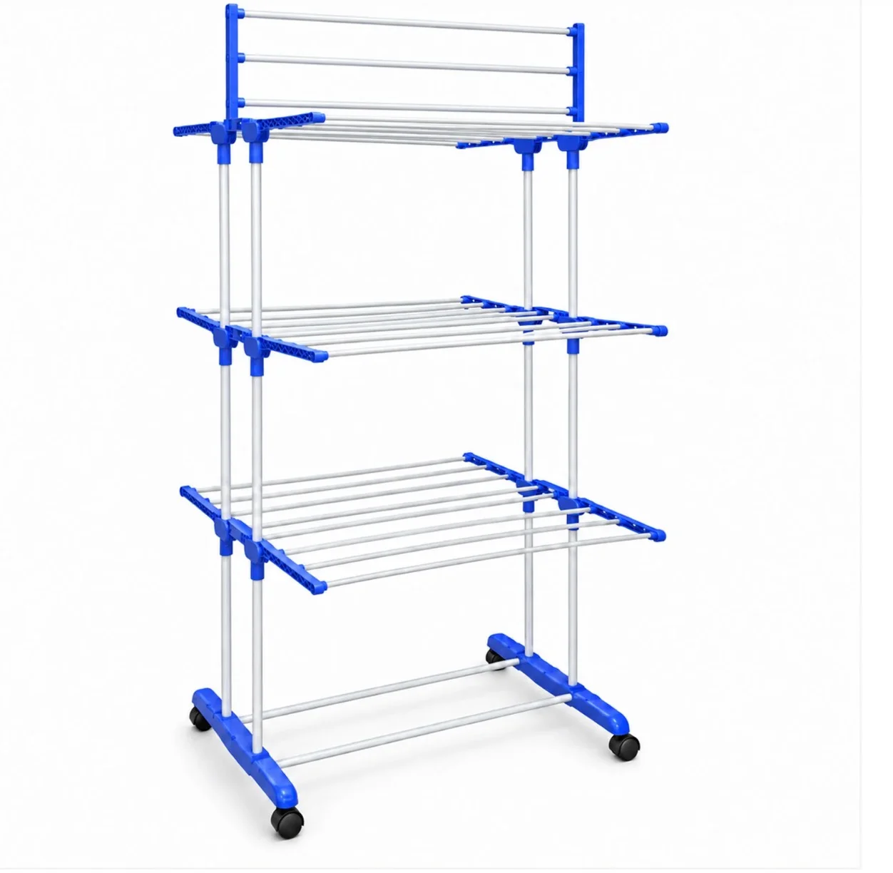 3 Tier Clothes Drying Rack with Foldable Wings and Lockable Castor Wheels (1 Pc)