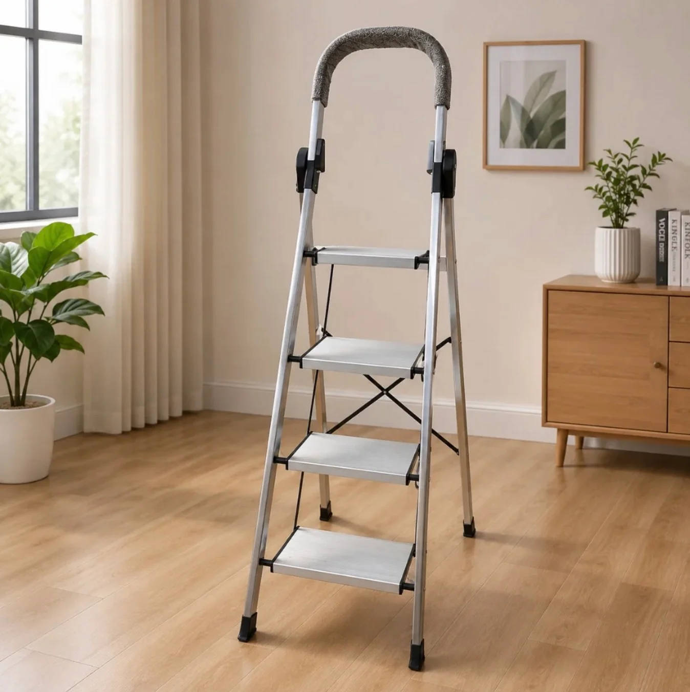 Stainless Steel 4-Step Foldable Ladder
